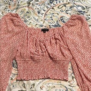 Chic Smocked Puff Sleeve Crop Blouse in Pink and Orange
